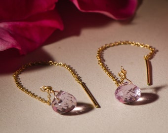 Pink Amethyst and Gold Dangle Earrings