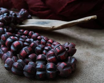 Red bone pumpkin beads 10mm 30cm strand Red rustic old bone beads