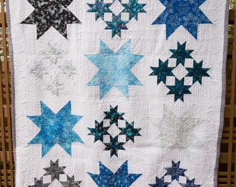 Blue, White and Silver 8-Point Star Quilt