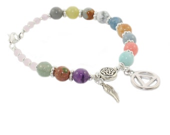 12 Step Recovery Bracelet, Sobriety Gift, Mixed Gemstone Beads