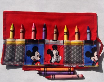 Crayon Roll Up Crayon Holder Mickey Mouse - Holds 8 Crayons