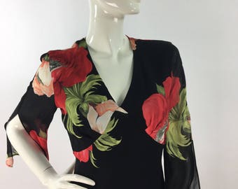 90s vintage bright tropical floral dress