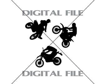 Three Dirt Bike Riders Vector Images Vinyl Decal T-shirt Digital Cutting Files ,Svg File, Ai, Eps, PNG