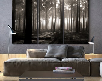 Tall Trees on Canvas, Lake and Park in distance, Large Canvas art, Large Wall art, Canvas Poster, Tree Painting, Trees in Forest, B&W art
