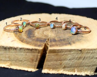 Ethiopian Opal ring, Opal Copper Ring, Wedding Ring Boho, Rustic Ring Opal Jewelry, rainbow fire Opal Ring, ring size 6US genuine opal