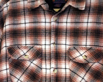 The High Land Flannel: 1970s Men's Vintage Brown Plaid Insulated Flannel Shirt By Highland Outfitters