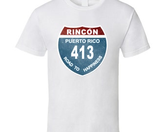 Vintage Surf T-shirt Rincon Puerto Rico 413 Road To Happiness Sign