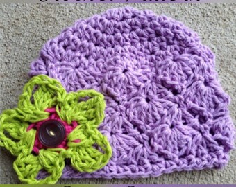 PDF Crochet Pattern - The Piper Cotton Beanie Hat with CALA FLOWER - Newborn to Adult