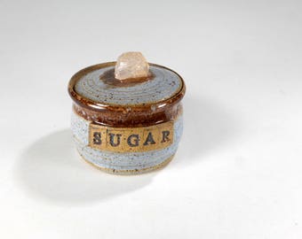 Ceramic sugar bowl, pottery sugar jar with SUGAR, stoneware sugar bowl with lid, ceramic sugar jar, ceramic lidded jar, sugar bowl