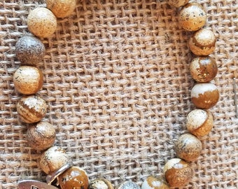 Charming natural Honey Brown Agate Beads Bracelet with silver peace charm