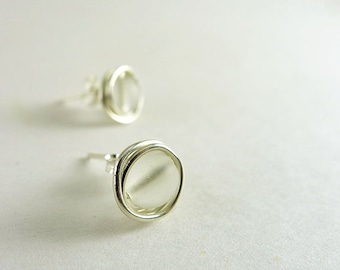 Clear sea glass stud earrings sea glass jewelry handmade earrings bridesmaids seaglass jewelry sterling silver wire wrapped beaded jewelry