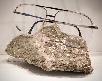 Vintage 1980's Oversized Aviator Semi-Rimless Nylor Eyeglasses with Rare Palladium