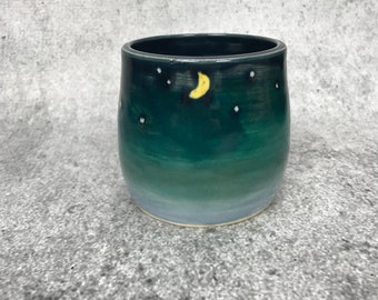 Starry Night Tumbler - small cup - handheld cup - hand painted cup - pottery - ceramic tumbler