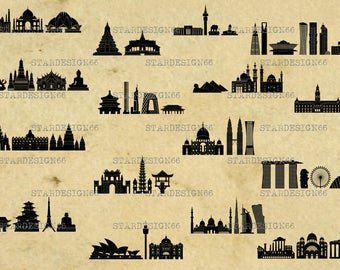 Digital SVG PNG JPG World Landmarks, vector, clipart, silhouette, instant download