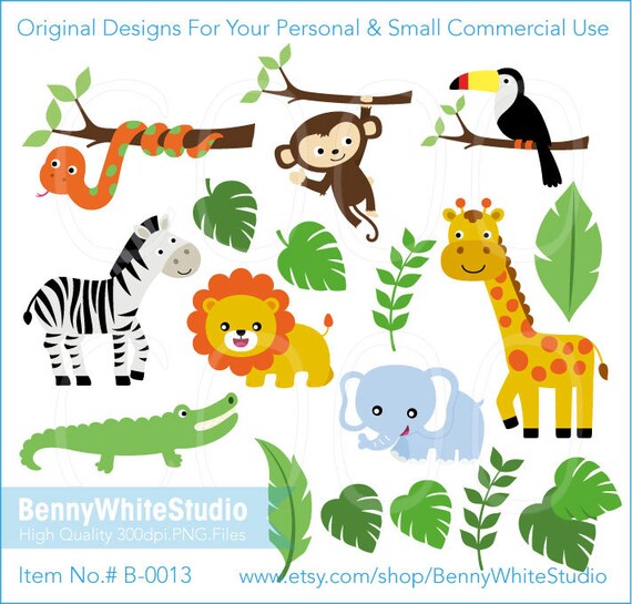 Safari Jungle Animals Clip Art. For Personal and Small