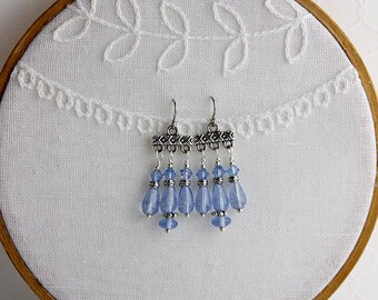 light blue boho chandelier earrings
