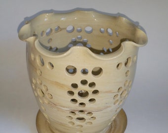 Marbled Clay Orchid Flower Pot with Air Vents and Matching Drip Saucer - Make Your Orchid Happy! Wheel Thrown Pottery