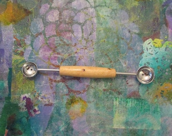 Vintage Double Ended Melon Baller Wood Handle