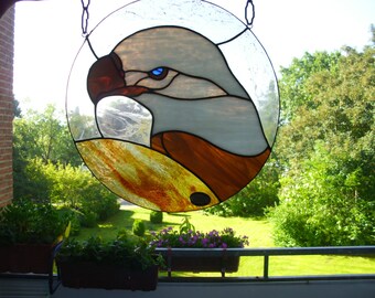 Vintage Tiffany Glasmalerei Fensterbild farbiges Glas Motiv See-Adler Glasbild Fenster Garten Fenster-Dekoration Handarbeit 80'er Jahre