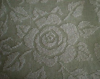 Fieldcrest Jadite GREEN and White CABBAGE ROSE Vintage Chenille Bedspread Fabric 18" X 24"