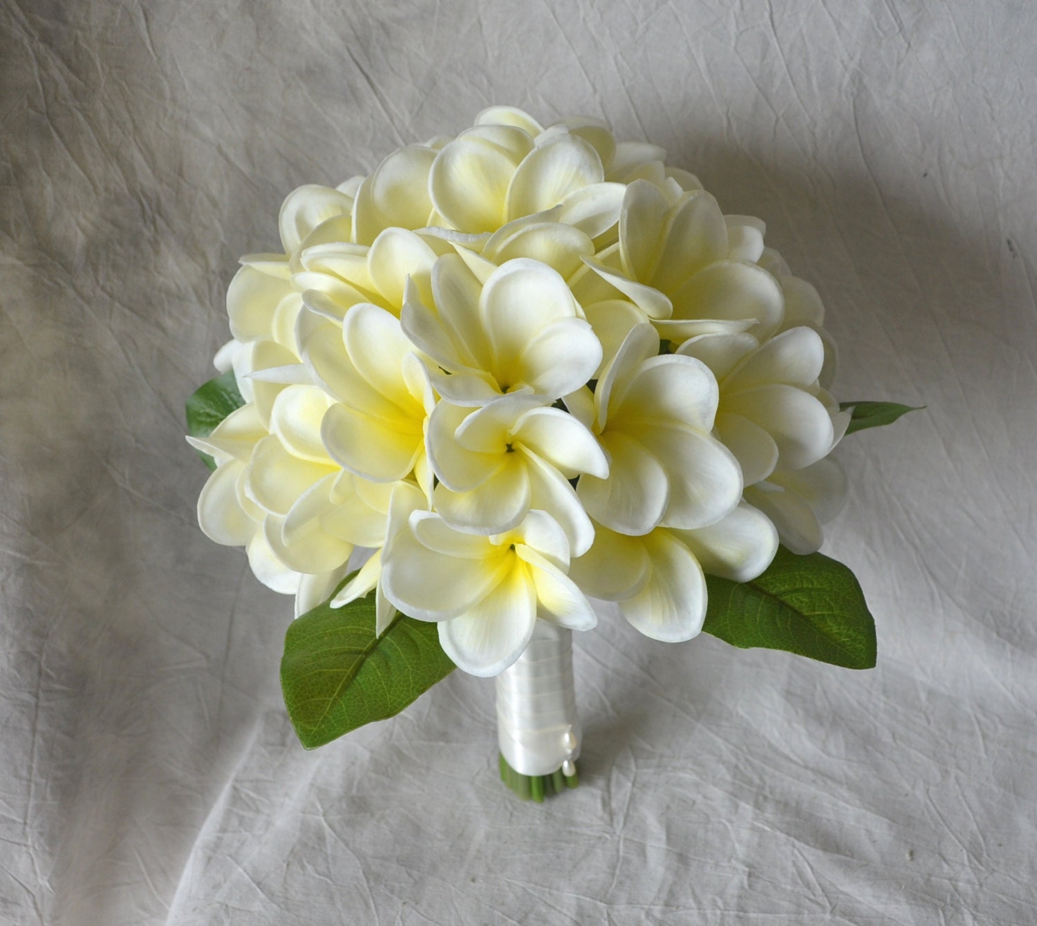 Real Touch Tropical Plumeria Bouquet Ivory Yellow Center