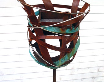 Bird feeder Sculptural Steel & Copper Bird Feeder No. 323 - Freestanding unique modern birdfeeder