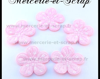 LOT 6 pink flower embellishment flowers white 33mm 5 petals