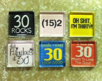 Handmade- Turning 30 Magnets (set of 6)