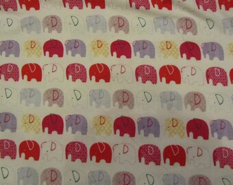 White with Red/Yellow/Purple Elephants Flannel Fabric by the Yard