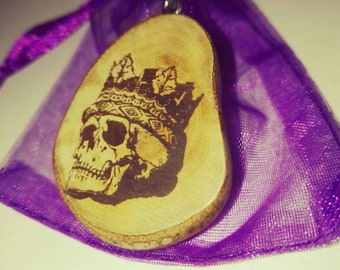 Crowned Skull crown Necklace Earrings Wooden Charm Eco Friendly Handmade Personalised Charms Wood Hand made Jewellery #Etsy