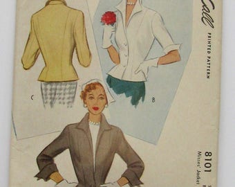 McCall 8101 Fitted Jacket Pattern, 1950, Size 14 Bust 32