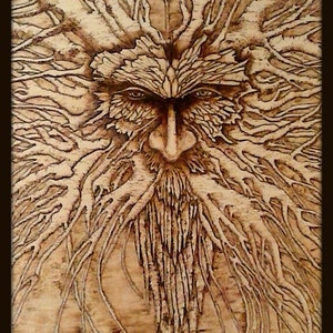Pyrography Art - The old Spirit of the Forest - Woodburning art