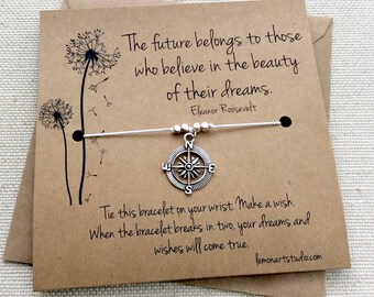 Graduation Gift College Graduation High School Graduation Gift Inspirational Graduation Card Compass Charm Silver Compass Bracelet