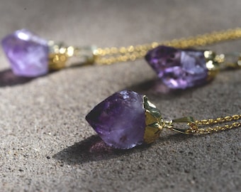 Gold Dipped Amethyst Necklace // Raw Amethyst Necklace // Healing Crystal Necklace // Raw Stone Necklace // Simple Gold Necklace Amethyst