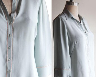 Vintage Silk Shirt Mint Green Size Small