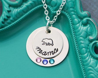 Mama Bear Necklace Mother's Day Gift • Jewelry Mama Bear Gift • Birthstone Necklace • Mommy Jewelry Aunt Gift Kids Nana Necklace • BB_18