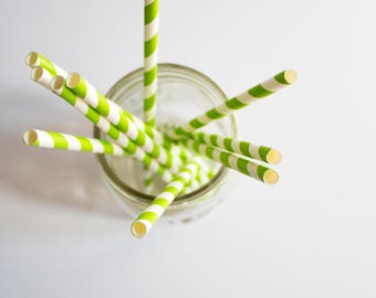 Lime Green Paper Straws, Striped Paper Straws, Party Supplies, Party Decor, Birthday Party Straws, Christmas Party, Wedding Paper Straws