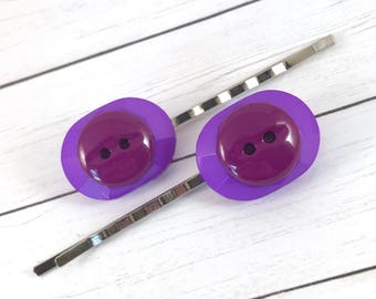 Bobby Pins, Button Hair Pins, Purple Bobby Pins for Girls, Hair Pins for Teens, Matching Set Hair Grips, Kirby Pins