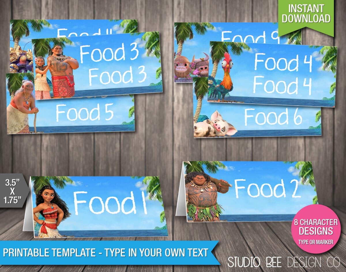 Moana Food Tags INSTANT DOWNLOAD Printable Disney Moana