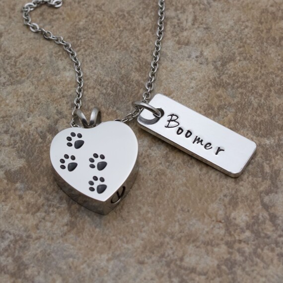 Heart Pet Urn Necklace Cremation Jewelry Paw Print