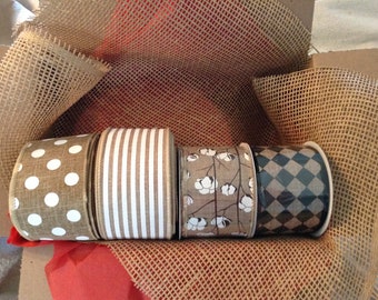 Cotton Boll Wired Ribbon Box