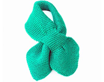 Toddler Knit Scarf. Kids Dark Turquoise Pull Thru Neck Wrap. Keyhole Muffler 2 to 4 Years. Child's Winter Neckwarmer. Bow Tie Loop Ascot