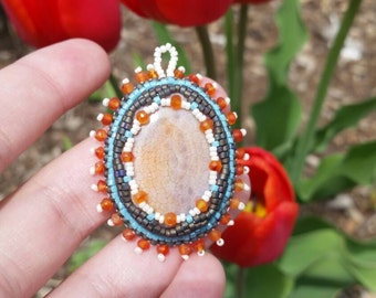 Carnelian Bead Embroidery Pendant