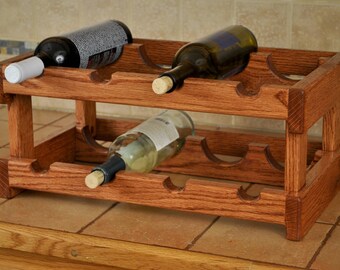 8-bay red oak wine rack, red mahogany stain