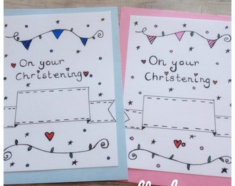 Personalised On Your Christening Card - Christening - New Baby - Pink theme - Blue Theme - UK Free Postage