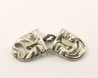 Vintage Comedy & Tragedy Masks Pendant 925 Sterling Silver PD 2288