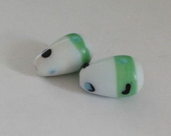 White with Green Glass Beads / Jewelry Supply / Set of 2