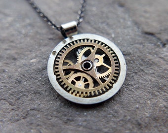 Watch Gear Necklace "Dalim" Pendant Recycled Mechanical Watch Parts Intricate Sculpture Wearable Art Steampunk Assembly Gershenson