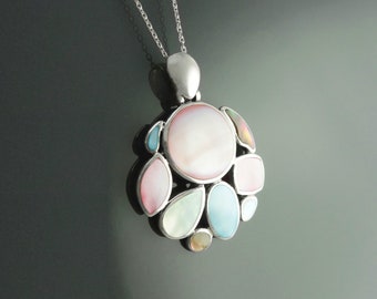 Pendentif Vintage En Argent Massif 925 Avec Nacre Véritable - Modèle Ovale #K22
