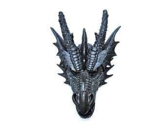 Black Dragon Head Wall Mount - Faux Taxidermy - Game of Thrones Decor - Nerdy Geek Chic - DR17